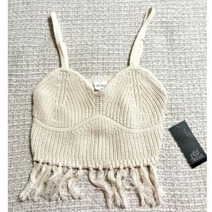 NWT Wild Fable Knit Fringe Crop Top Cream XS Boho Festival Y2K Crochet Tank